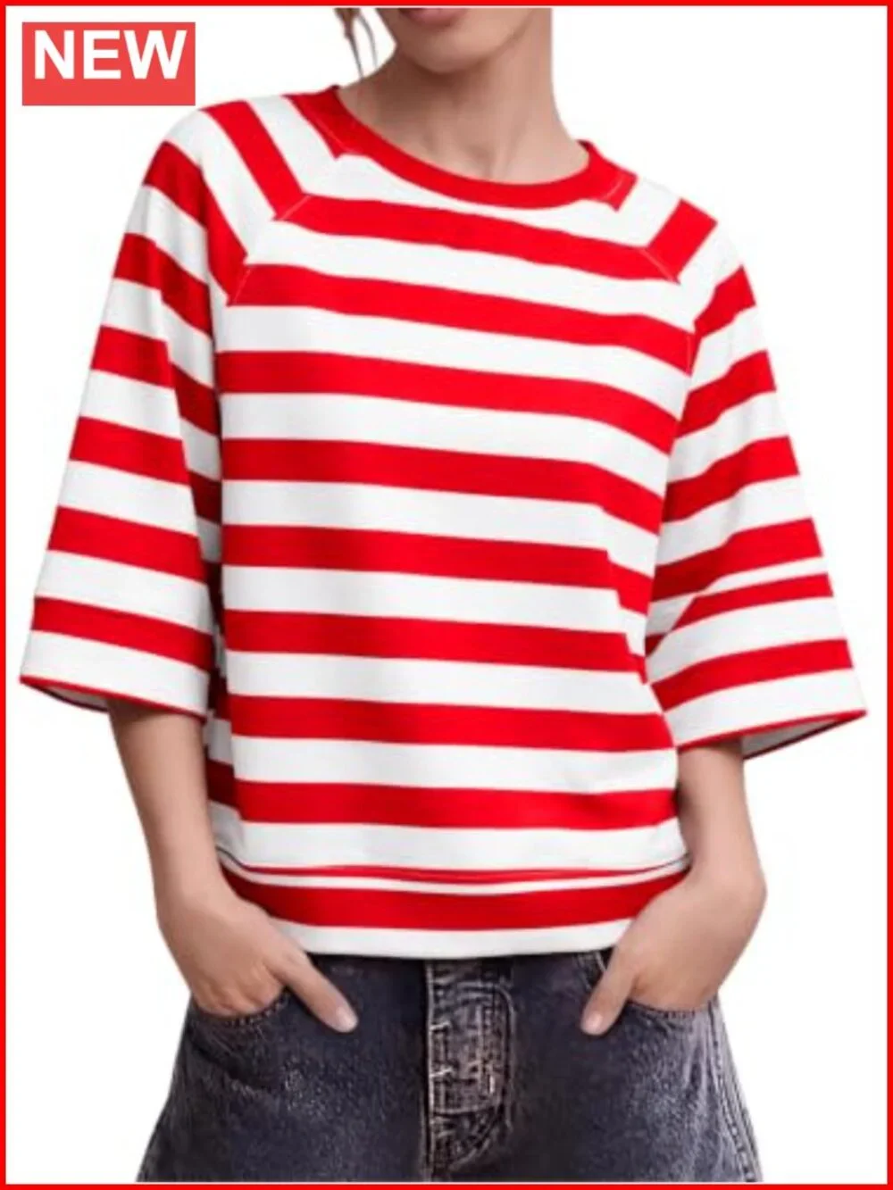 Oversized Half Sleeve Striped Boxy T-Shirt Casual Crew Neck Tee